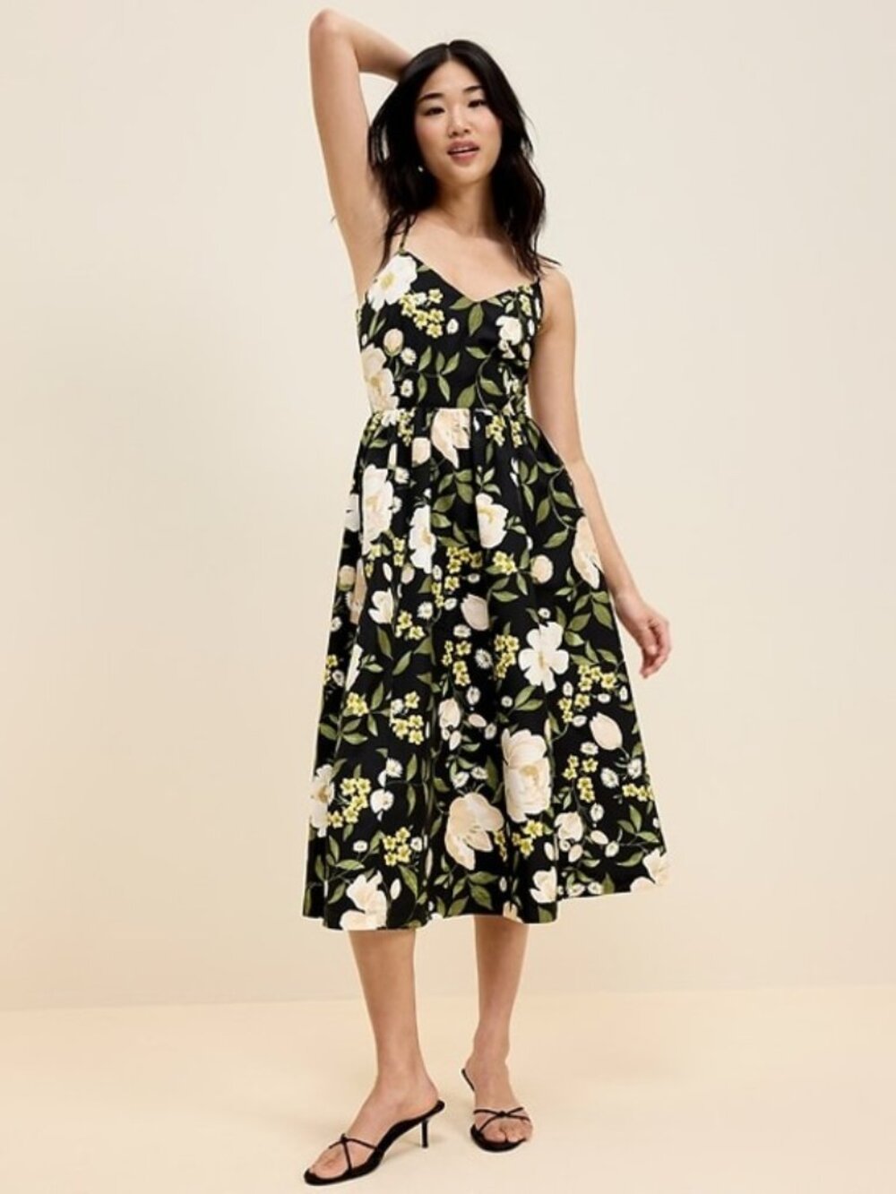 The Occasion by Old Navy Fit & Flare Sleeveless Taffeta Midi Dress Floral S